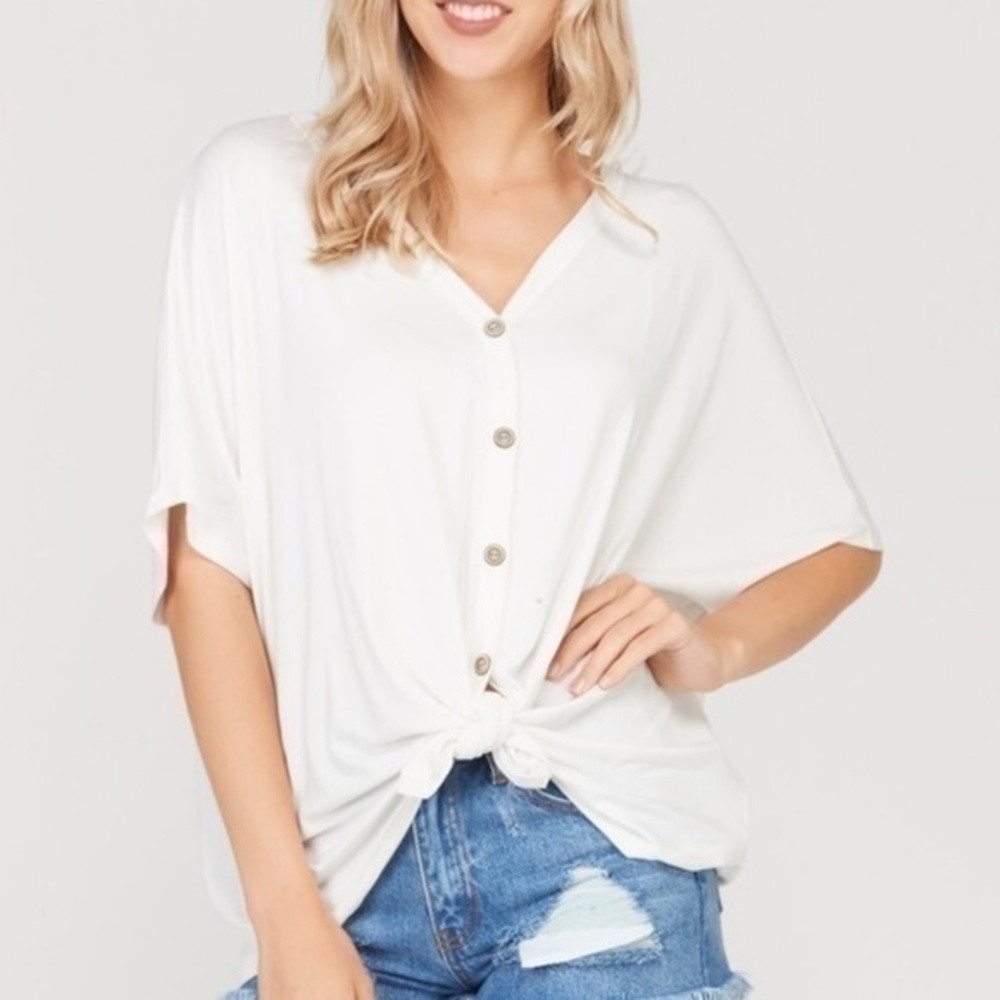 Ivory Front tie button tunic top